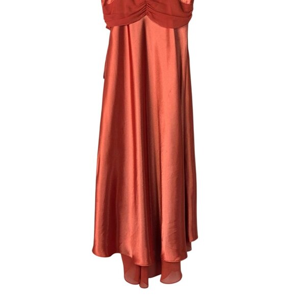 Davids Bridal Size 6 Rustic Orange Satin High-Low Bridesmaids Dress - Picture 3 of 7